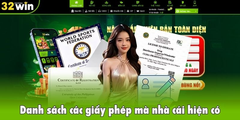 Danh sách các giấy phép mà nhà cái hiện có