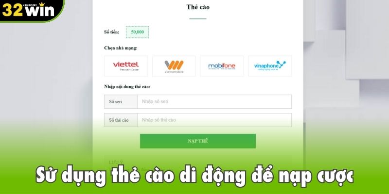 Sử dụng thẻ cào di động để nạp cược