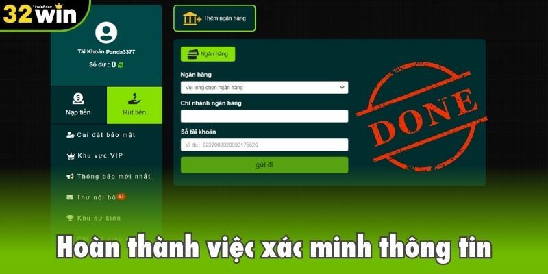 Hoàn thành việc xác minh thông tin